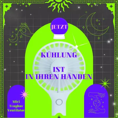 Werbung für einen neongrünen und blauen Handwerker mit Tarotmotiv