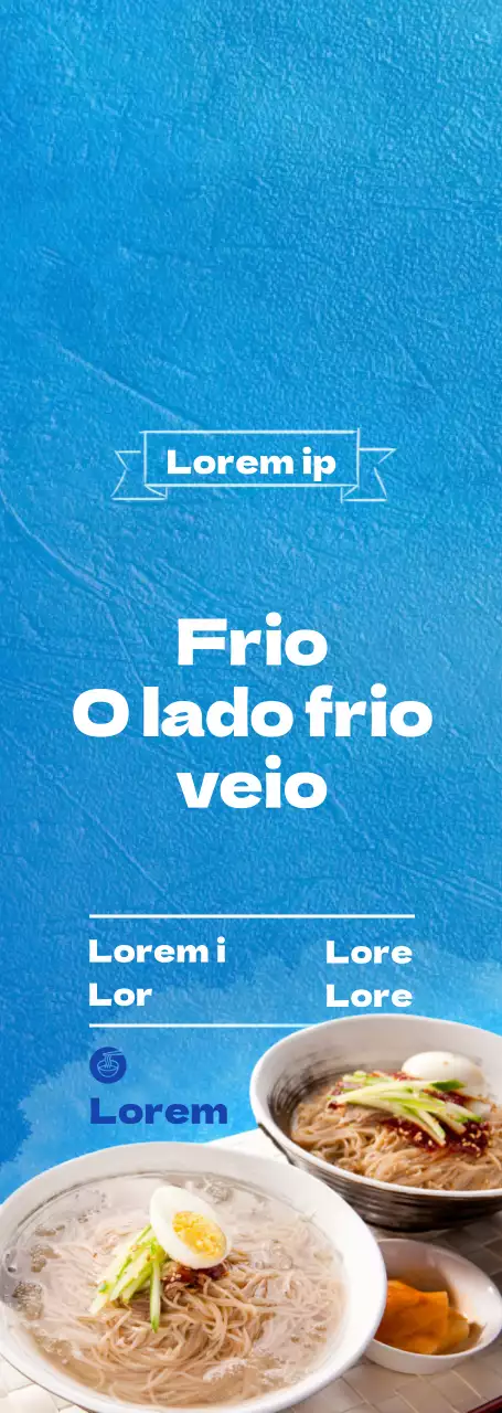 Um estilo simples em azul e amarelo para o menu e a promoção de um restaurante de massas frias.