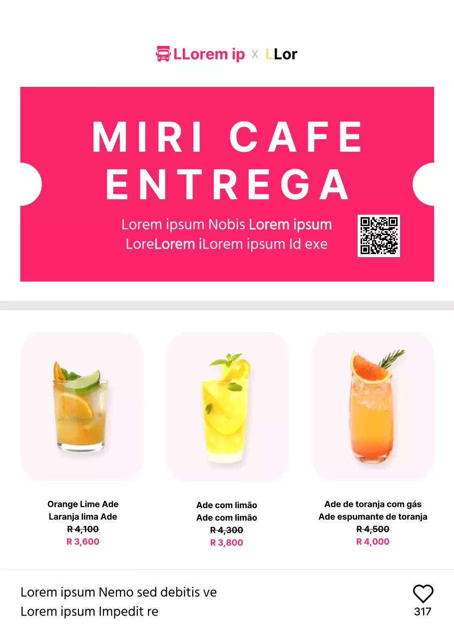 Cartaz de café cor-de-rosa, tipo bilhete