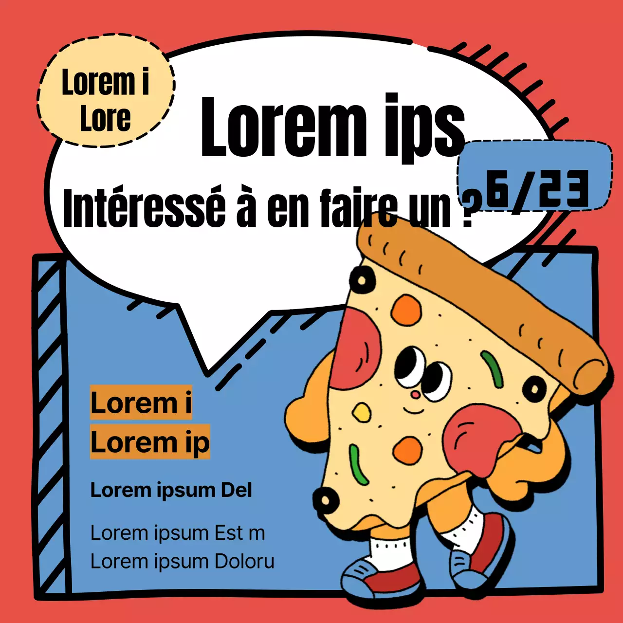 Promouvoir l'expérience de la pizza avec d'adorables personnages de pizzas bleu clair et roses