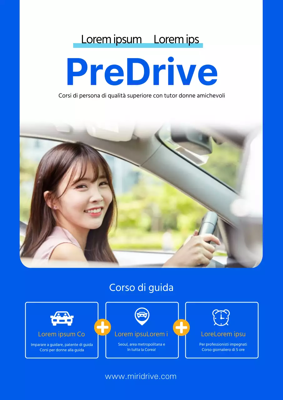 Volantino promozionale di scuola guida semplice di colore blu