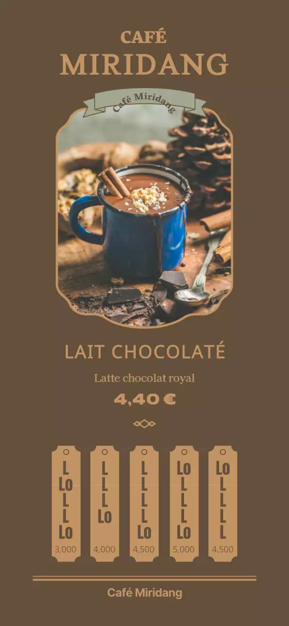 Panneau de prix pour le menu d'un café, de style simple et classe, aux couleurs du café