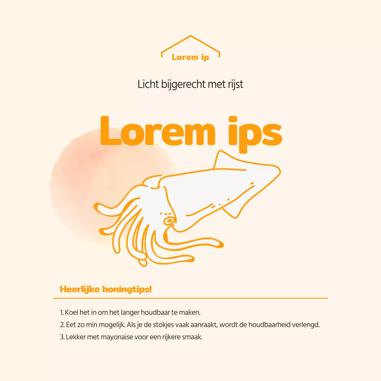 Eenvoudige vierkante delicatessensticker met oranje illustratie