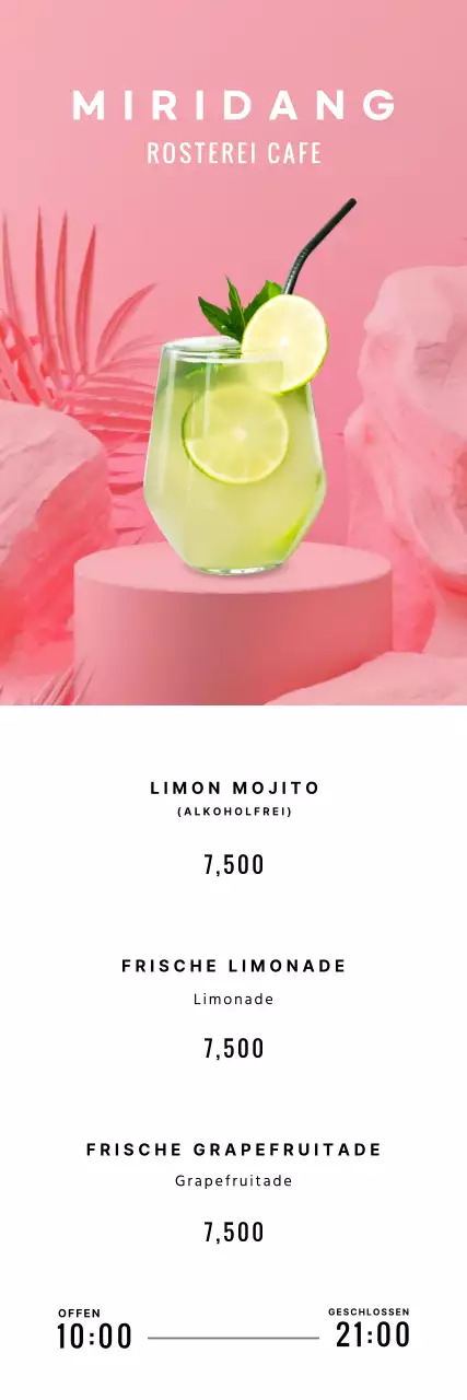 Sommergetränke auf einem rosa tropischen Hintergrund