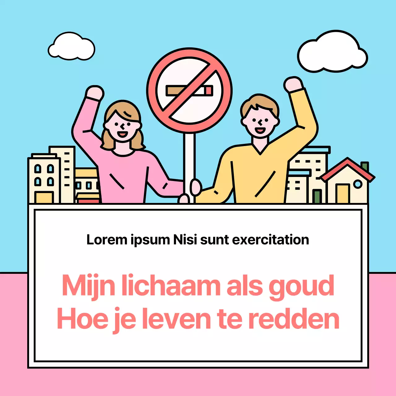 Schattige illustratie van de effecten van stoppen met roken in lichtblauw en roze