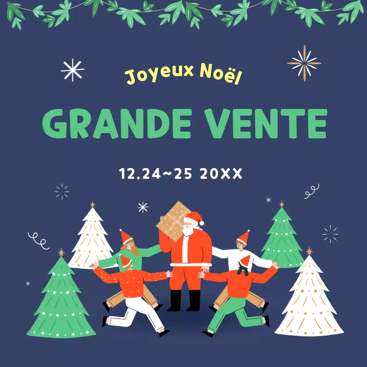 Illustration vert marine de l'événement de vente de Noël pour les médias sociaux