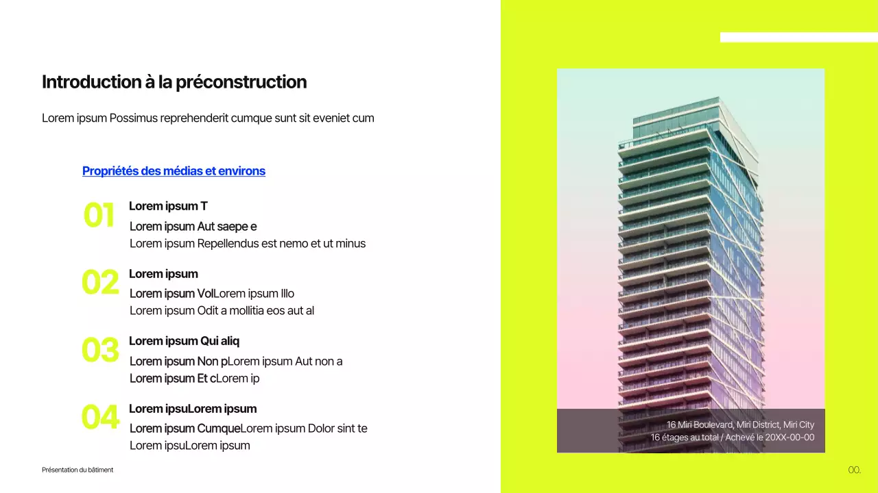 Proposition de panneau d'affichage pour les bâtiments bleu et citron vert