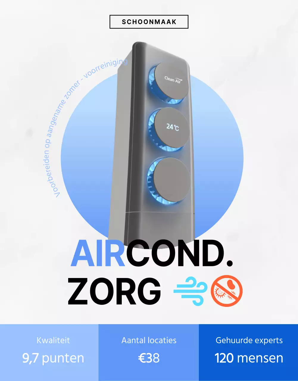 Schone en koele airconditioning in wit en blauw