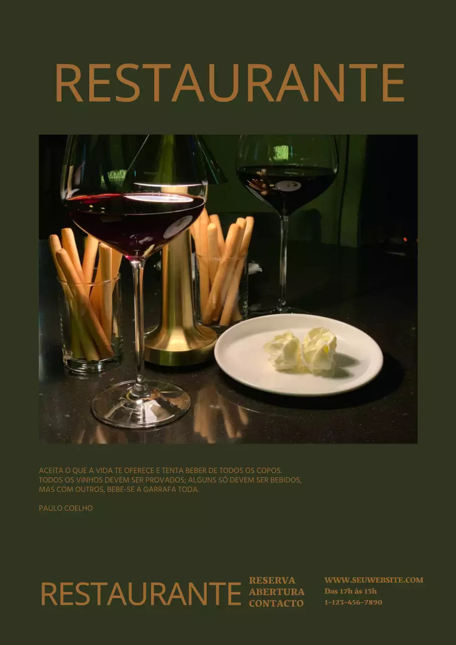 Cartaz simples de restaurante de vinhos com fundo verde escuro