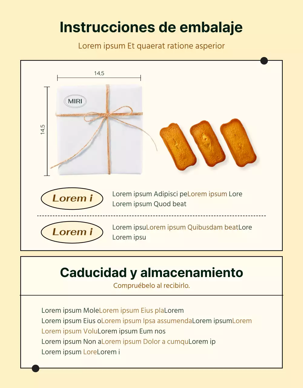Presente la información sobre el postre en una moderna combinación de colores marfil, como en un café.