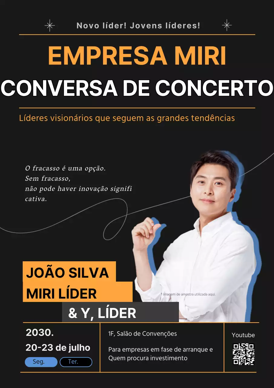 Cartaz promocional para seminário de intercâmbio empresarial sobre fundo preto