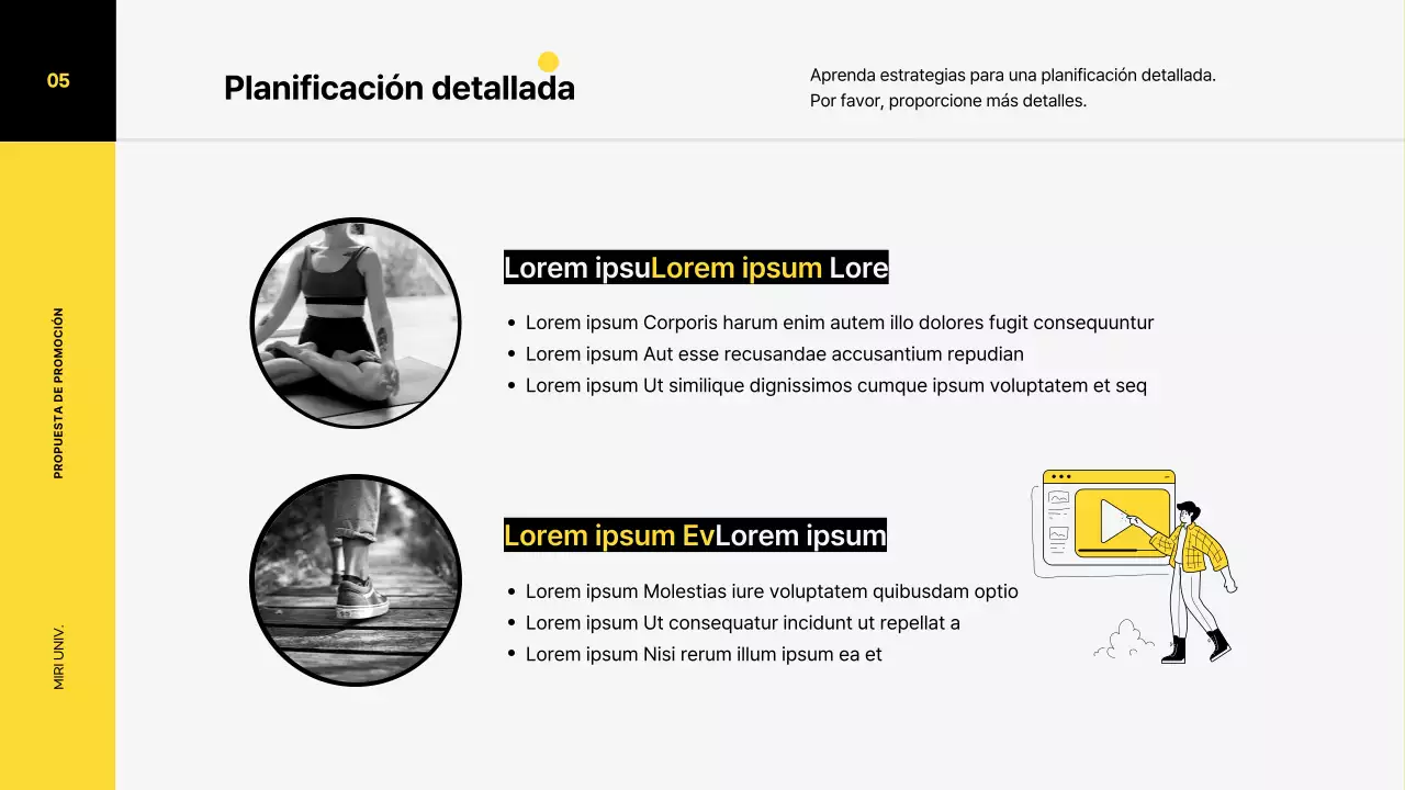 Plan de promoción de marketing para una zapatilla de deporte con un concepto de ilustración de colores vivos en tonos amarillos y negros.