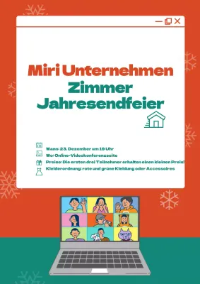 Rotes und grünes Weihnachts-Internetfenster-Konzept für eine virtuelle Abschiedsfeier