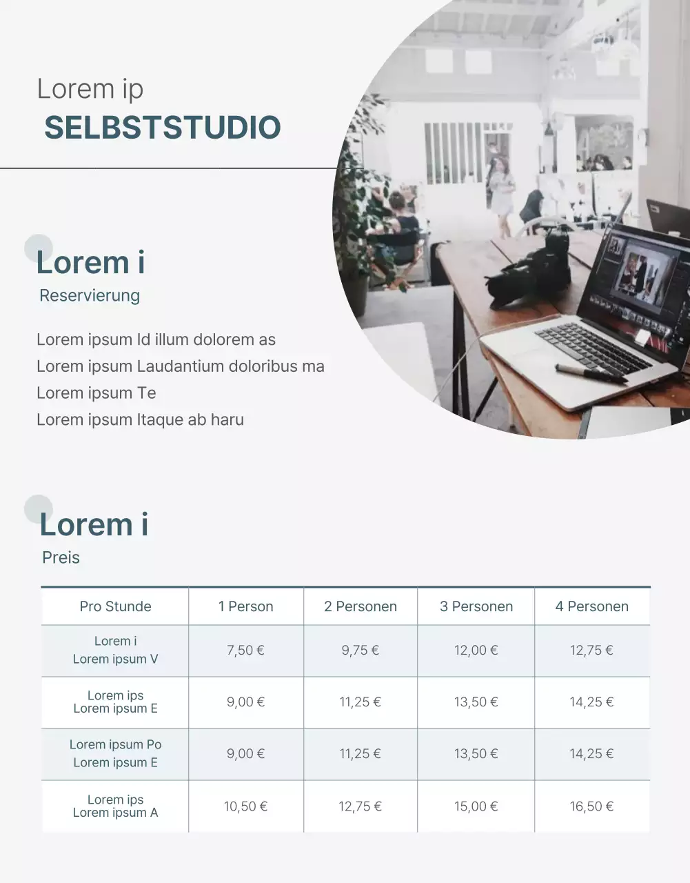 Türkisfarbenes Selfie-Studio Detailseite