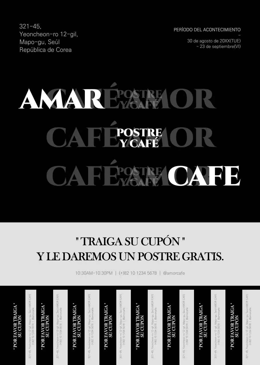 Estilo tipográfico sencillo en blanco y negro para anuncios y promociones de eventos en cafeterías