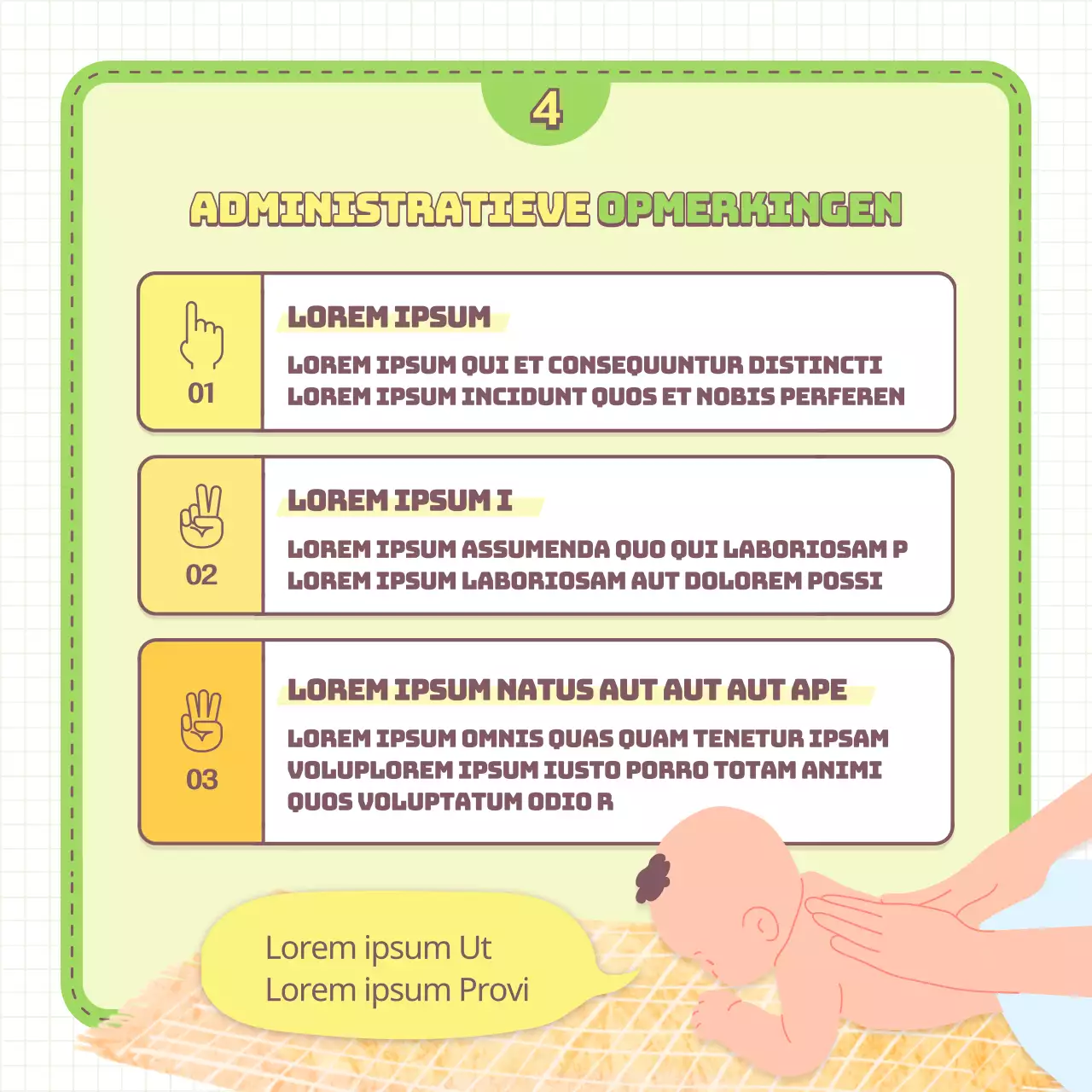 Tips om babyblootstelling te voorkomen en aanbevelingen voor opvoedingsartikelen, geïllustreerd in lichtgroen en geel.