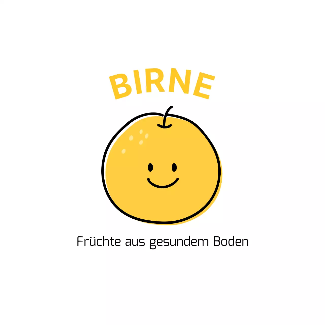 Ein Werbedesign mit einer niedlichen und knuddeligen Illustration einer Birnenspezialität.