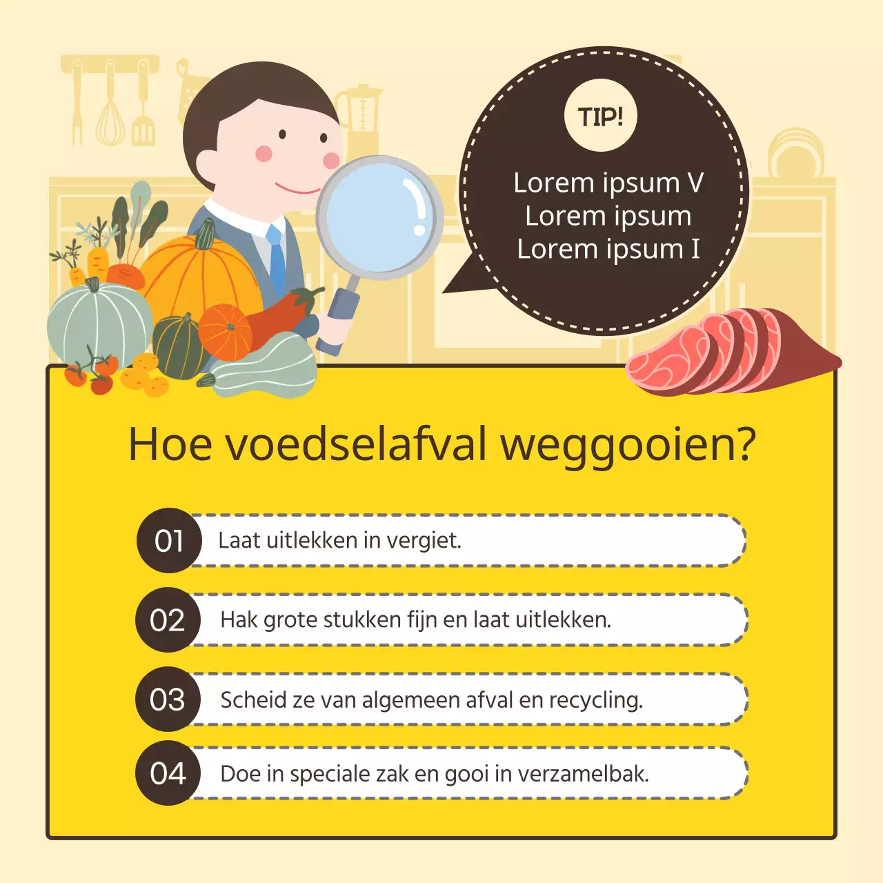 Geïllustreerde voedselverspilling quiz