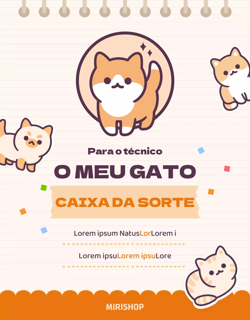 Apresentamos a bonita caixa aleatória de artigos de papelaria laranja e bege Cat Daku