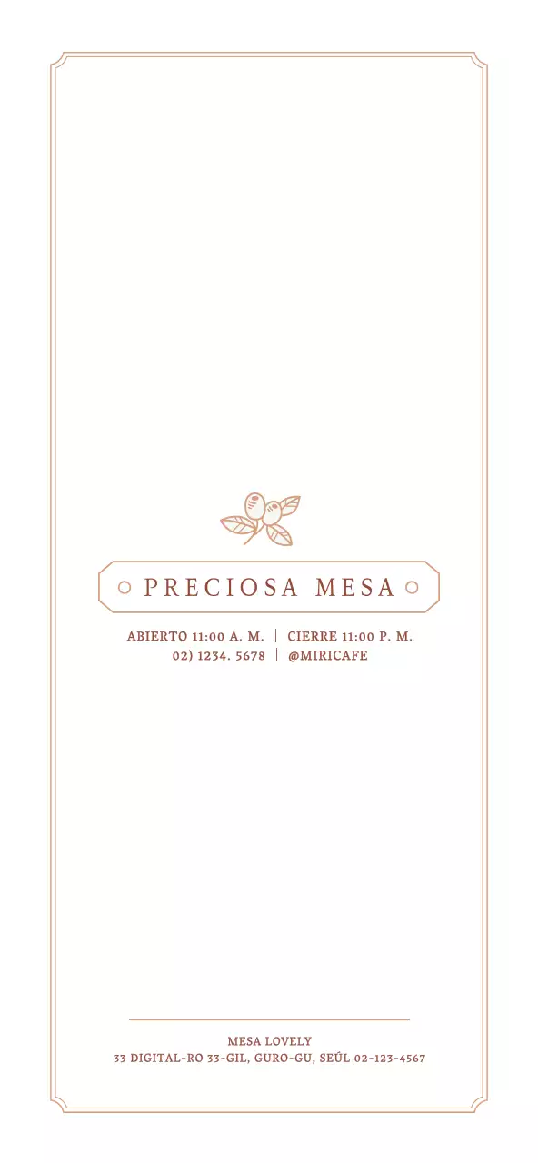 Guía de menú de mesa de cafetería de estilo sencillo en marrón claro y blanco