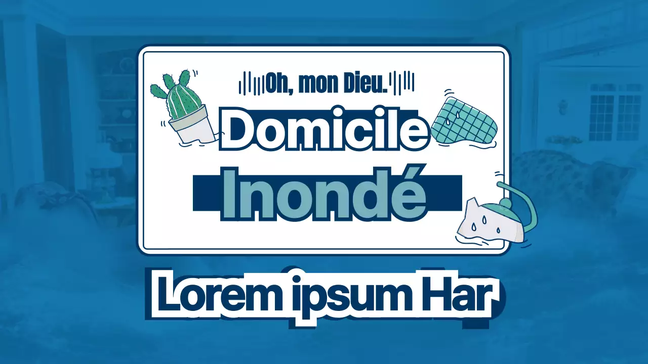 Thème de partage d'informations sur les inondations avec une combinaison de photos et d'illustrations de couleur turquoise