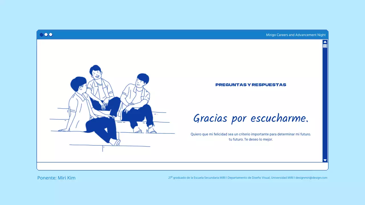 Presentaciones universitarias en un tema de navegación azul