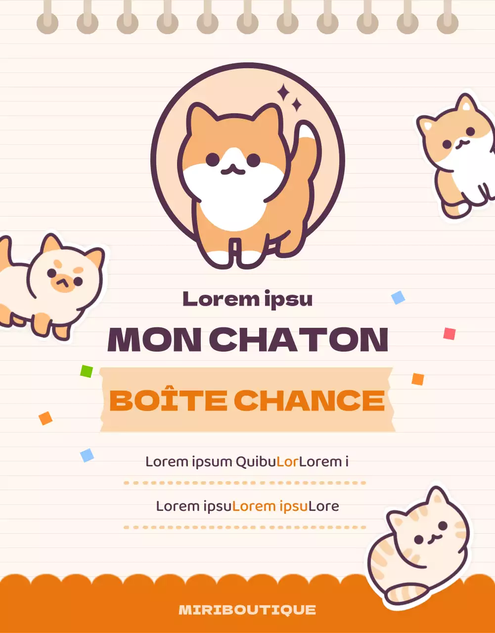 Voici la jolie boîte de papeterie orange et beige Cat Daku.