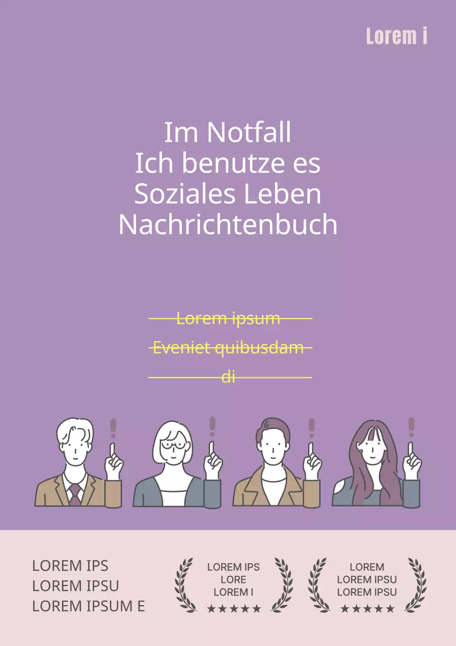 Notizbuch für das soziale Leben mit lila und thematischen Illustrationen