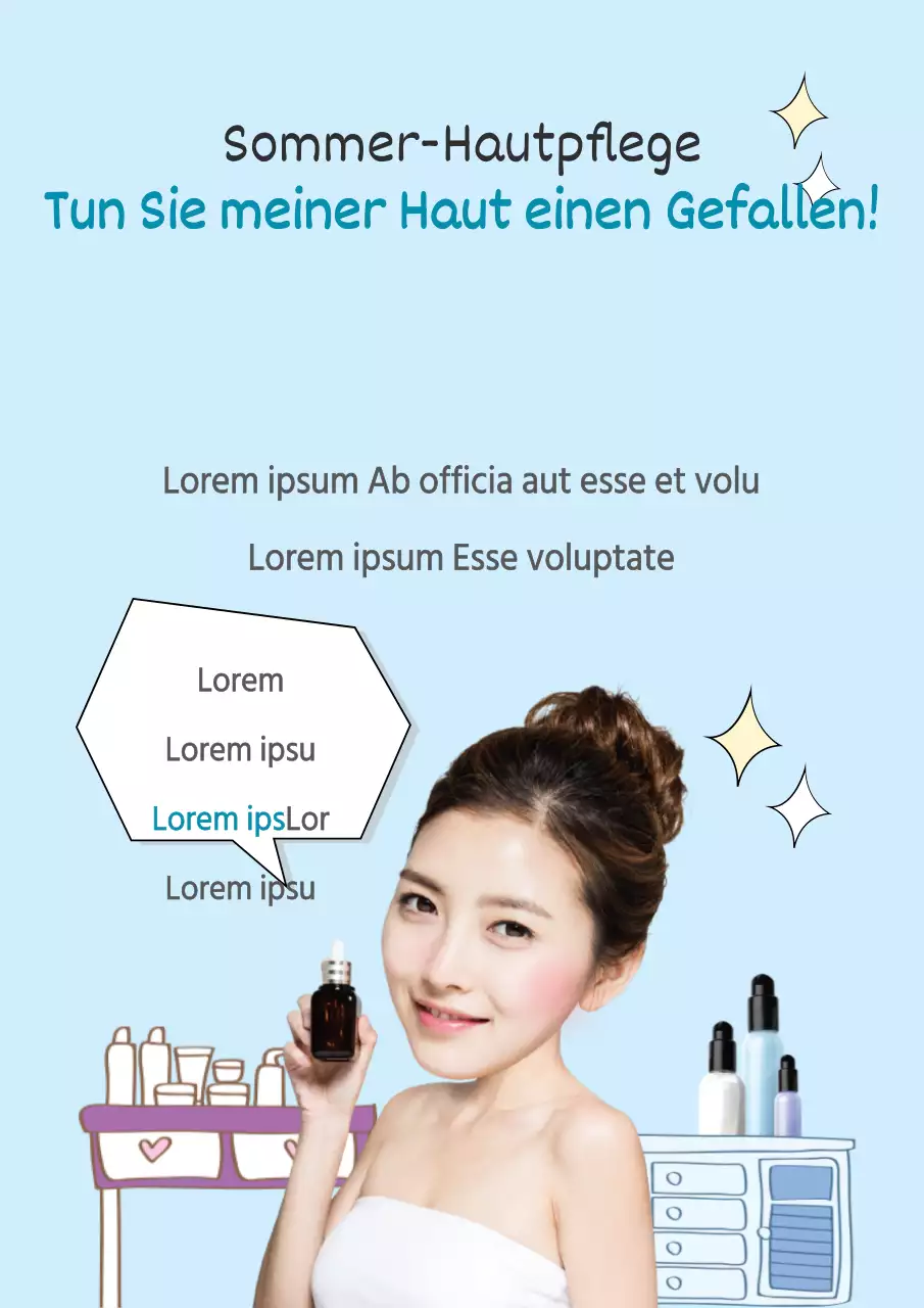 Sommer-Hautpflege-Flyer mit hellblauem Hintergrund