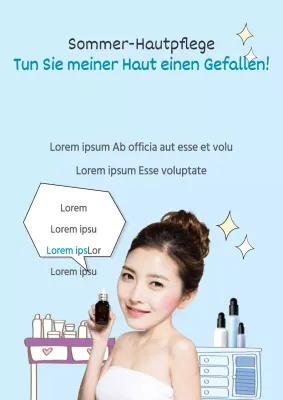 Sommer-Hautpflege-Flyer mit hellblauem Hintergrund
