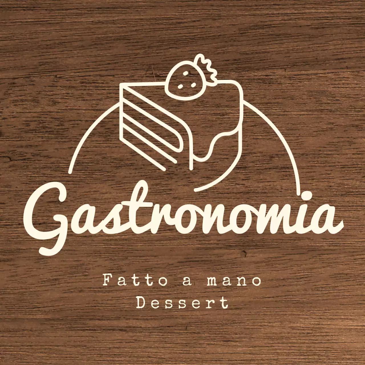 Insegna di un bar per dolci con testo in avorio e illustrazione della linea della torta