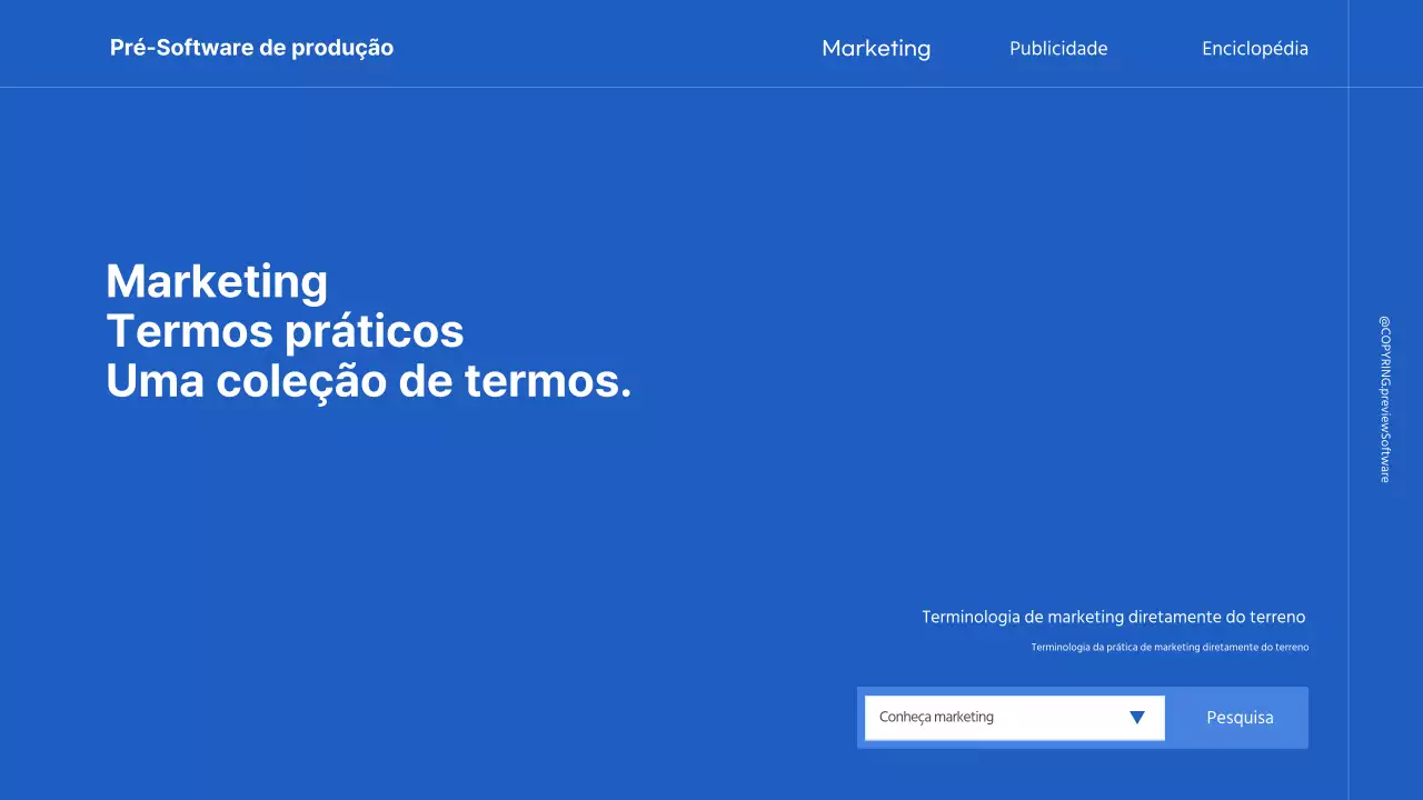 Promover os termos básicos da prática de marketing a azul e branco