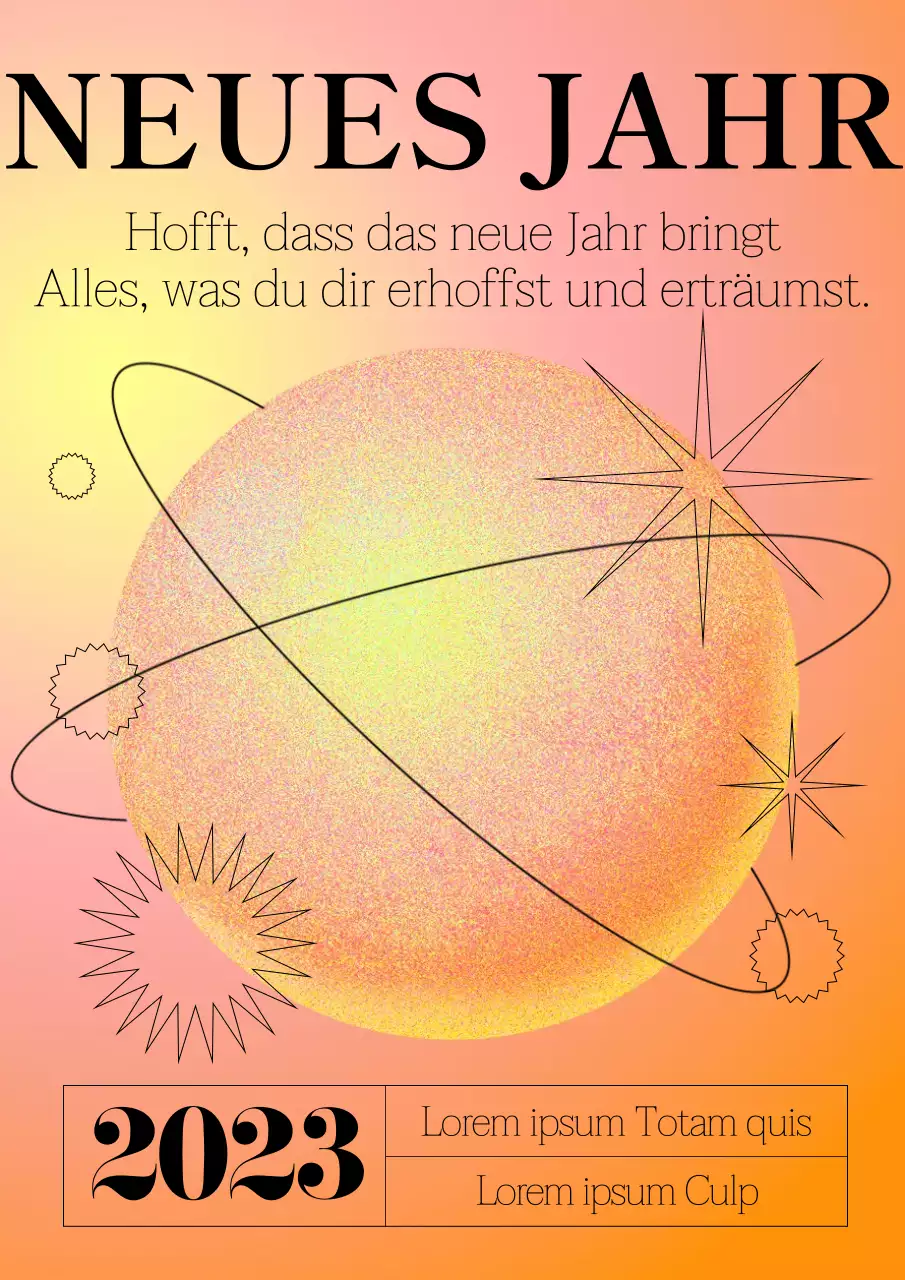 Solares Neujahrsposter in Orange und Gelb