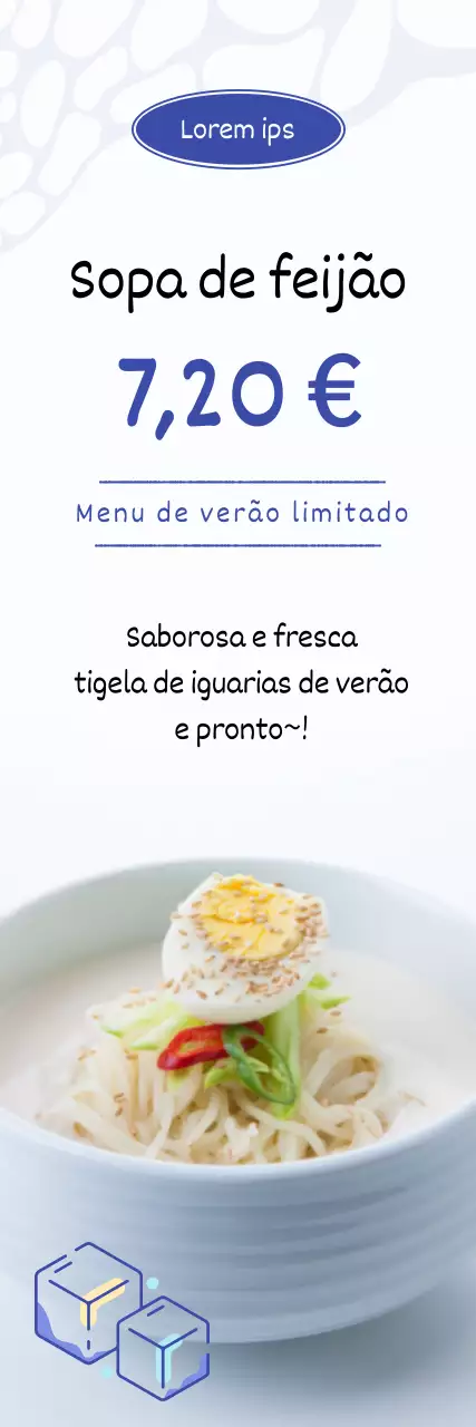 Apresentação de um novo menu de verão azul e fresco