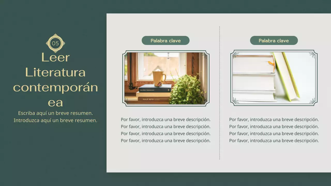 Ambiente verde y tranquilo Clase de literatura moderna