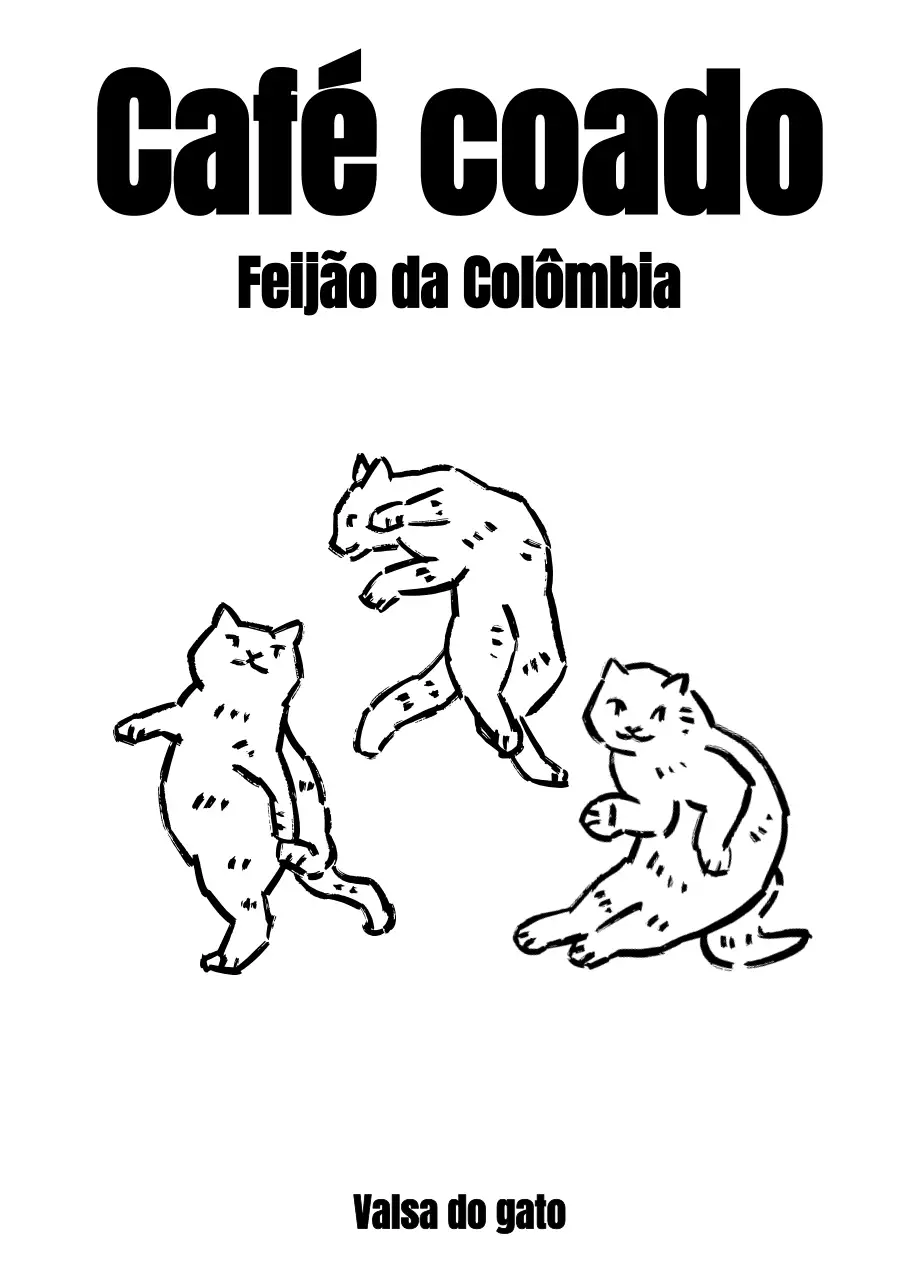 Design simples com uma ilustração de um gato a preto, semelhante a um desenho