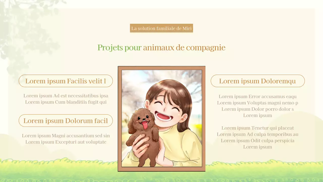 Présentation du projet de co-sitting d'animaux illustré au pastel