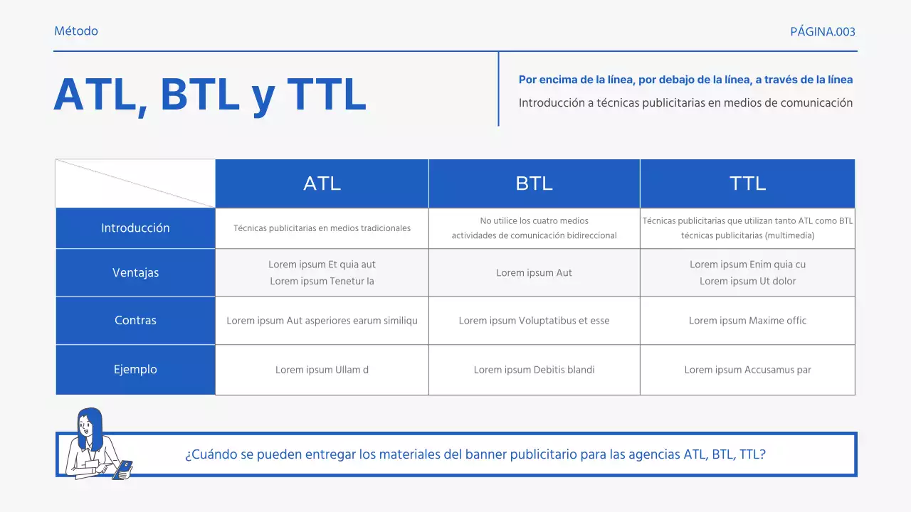 Promover los términos básicos de la práctica del marketing azul y blanco