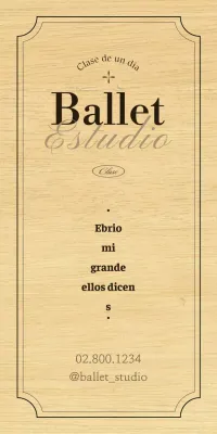 Un cartel clásico de escuela de ballet con texto e ilustraciones en negro y marrón.