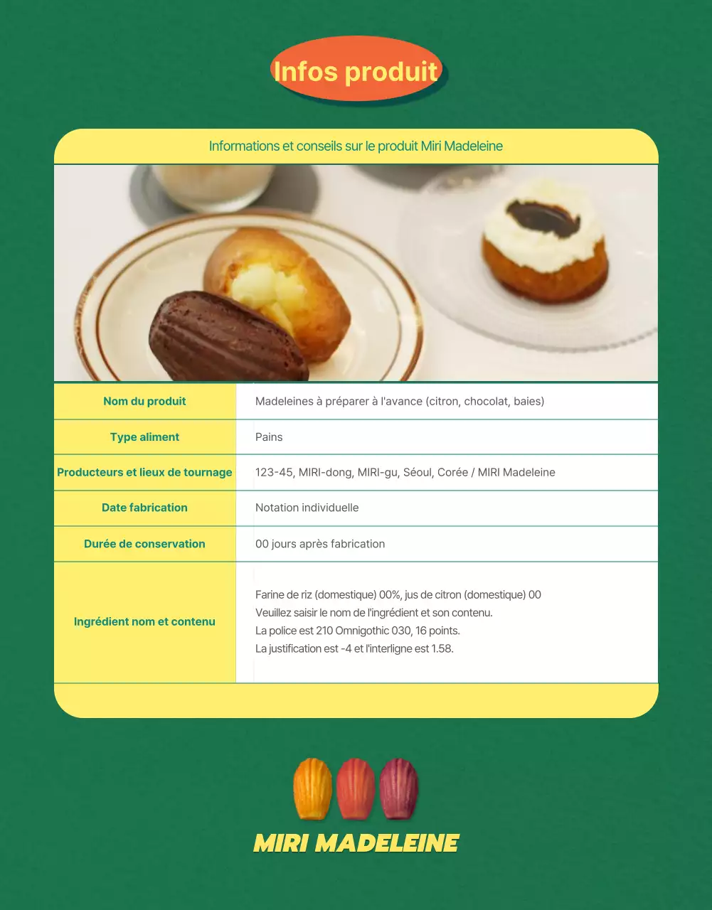 Vendre des madeleines prêtes à l'emploi sur fond vert