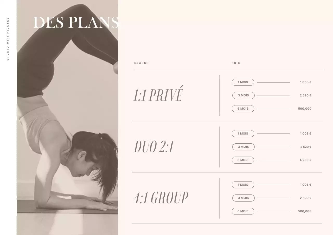 Programme de Pilates avec une mise en page de photos émotionnelles dans les tons beige-brun