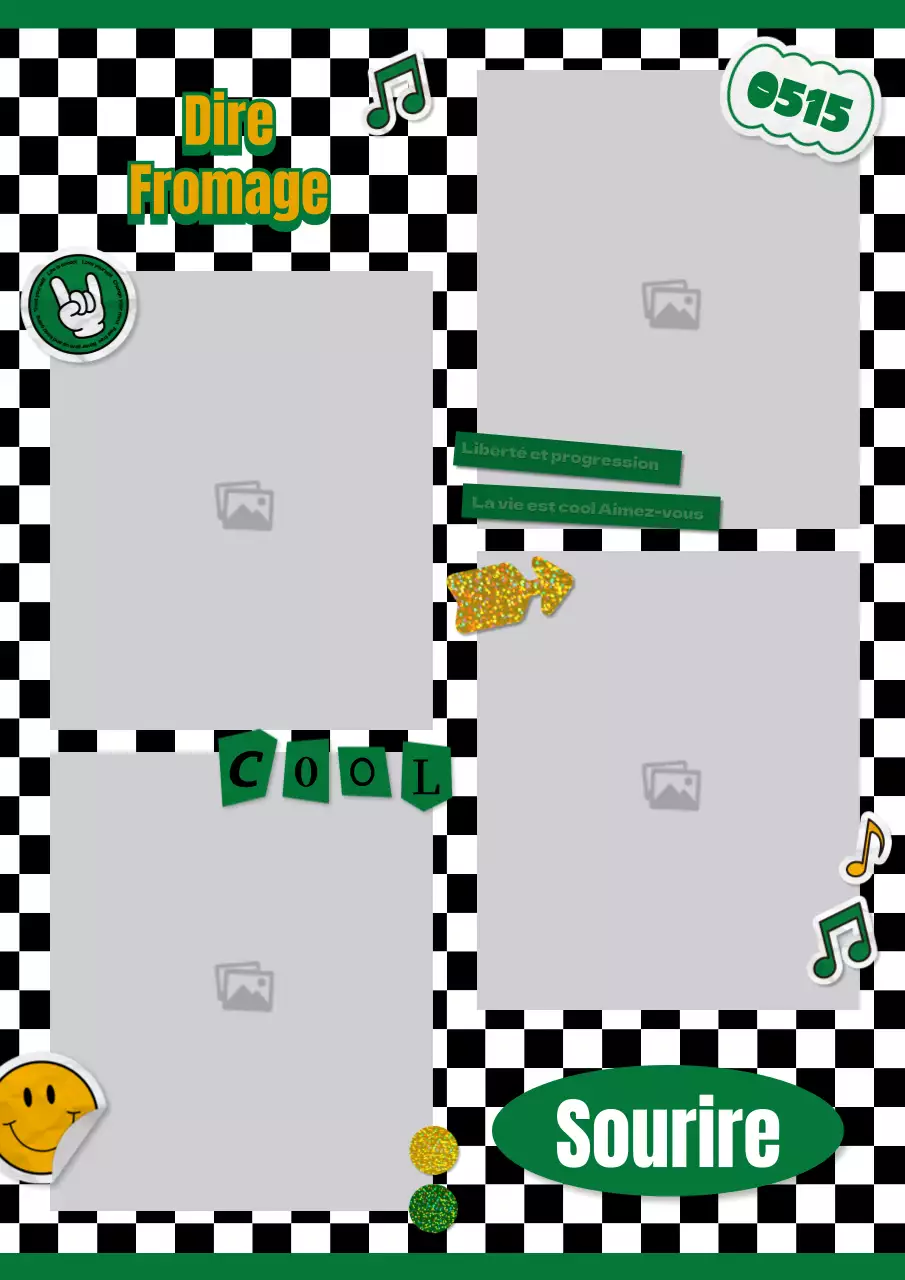 Cadre photo quadricolore vert et jaune inspiré d'autocollants kitsch