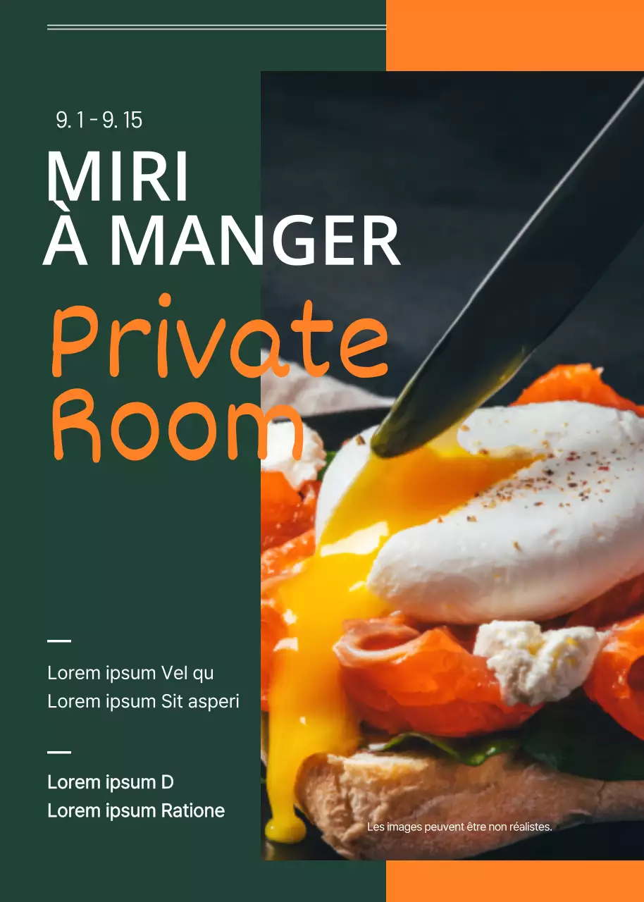 Annonces d'événements dans la salle à manger en vert et orange