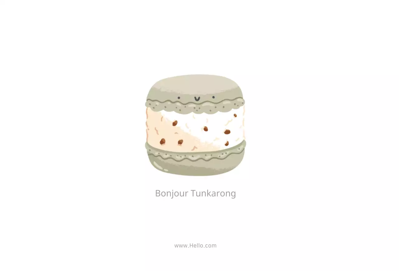 Carte postale promotionnelle d'un café avec des macarons aux couleurs vives