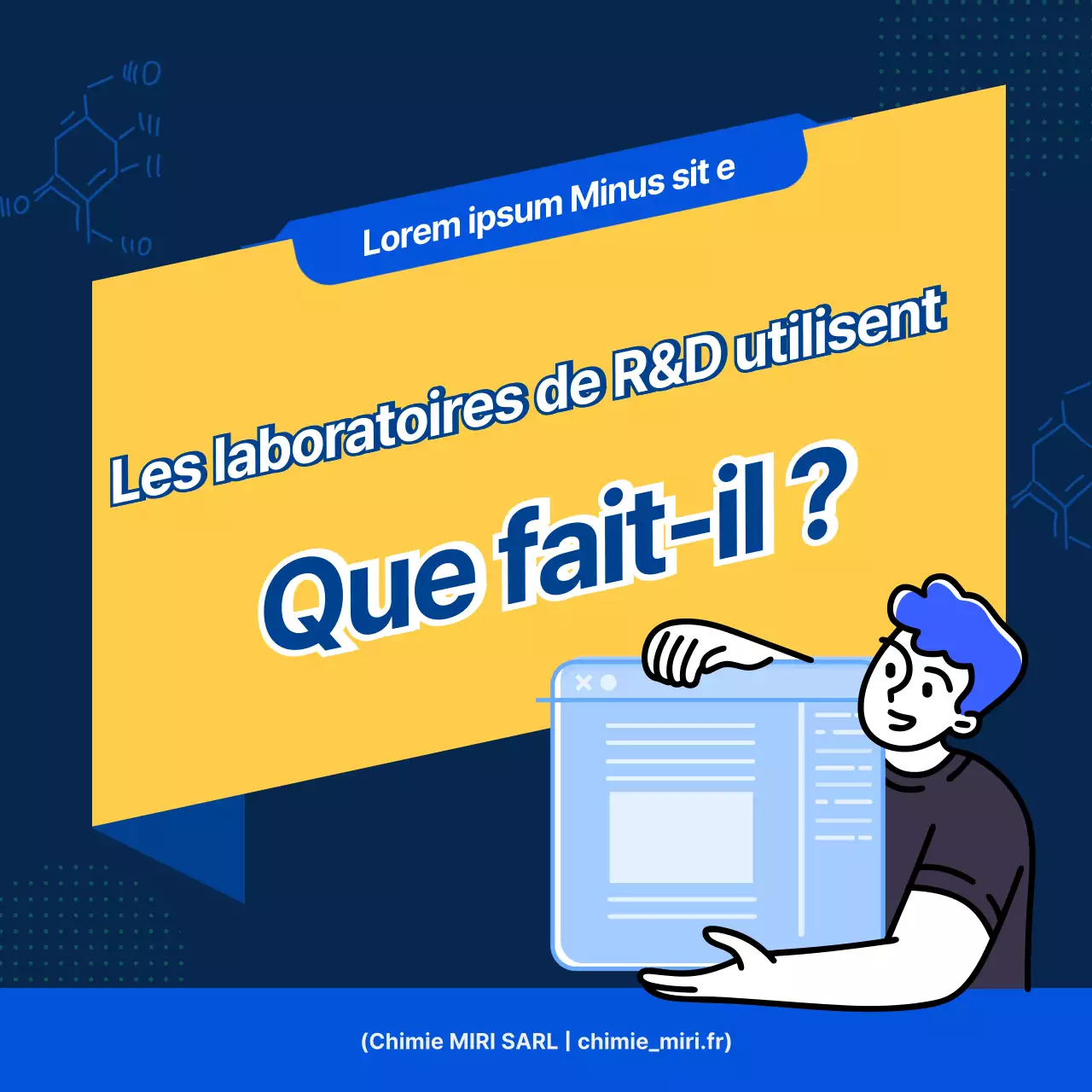 Description de poste simple en bleu et jaune pour promouvoir le laboratoire de R&D