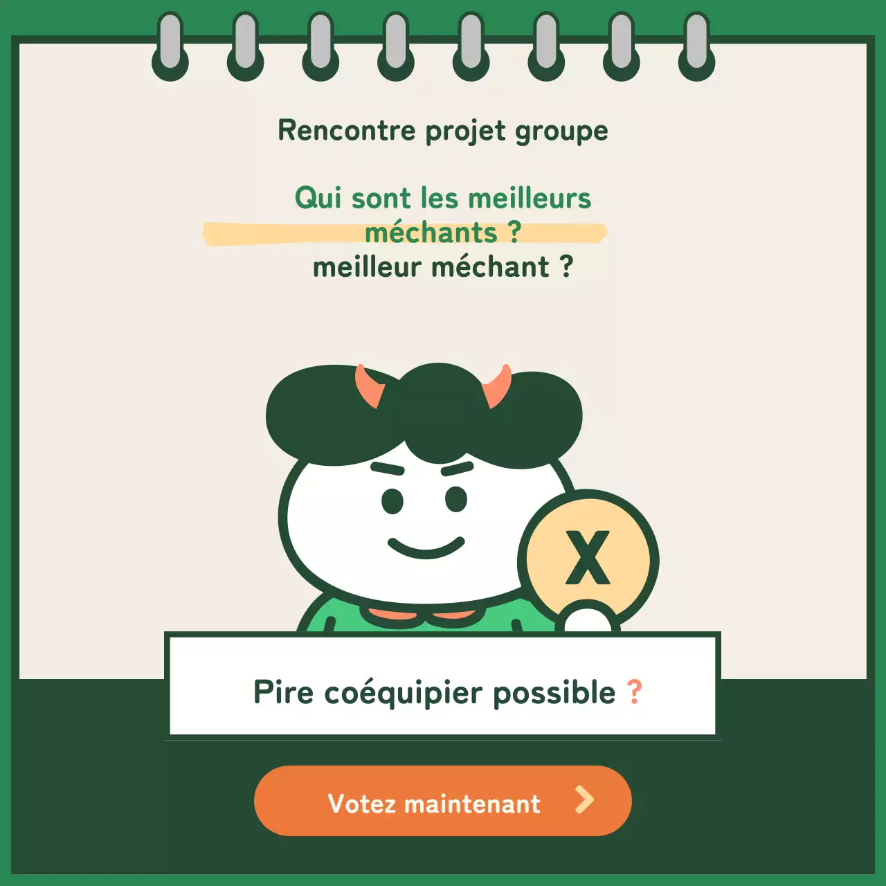 Illustration verte Collège Travail en groupe Citations drôles