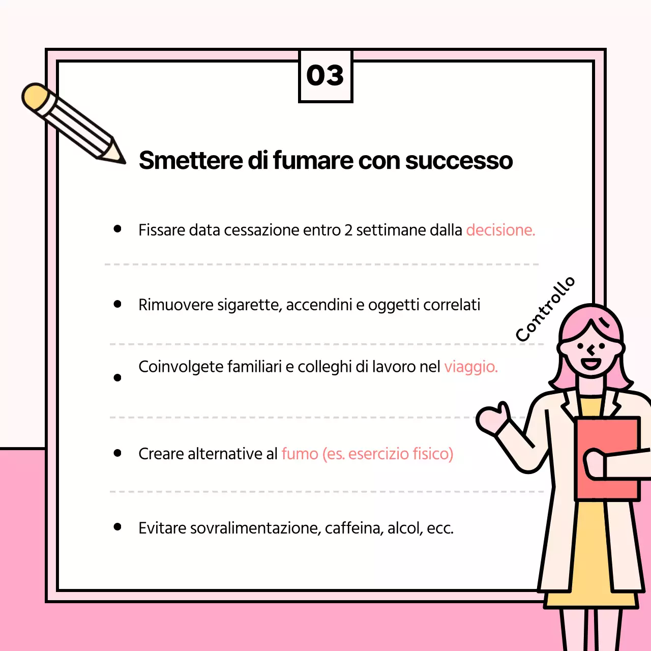 Simpatica illustrazione degli effetti dello smettere di fumare in azzurro e rosa