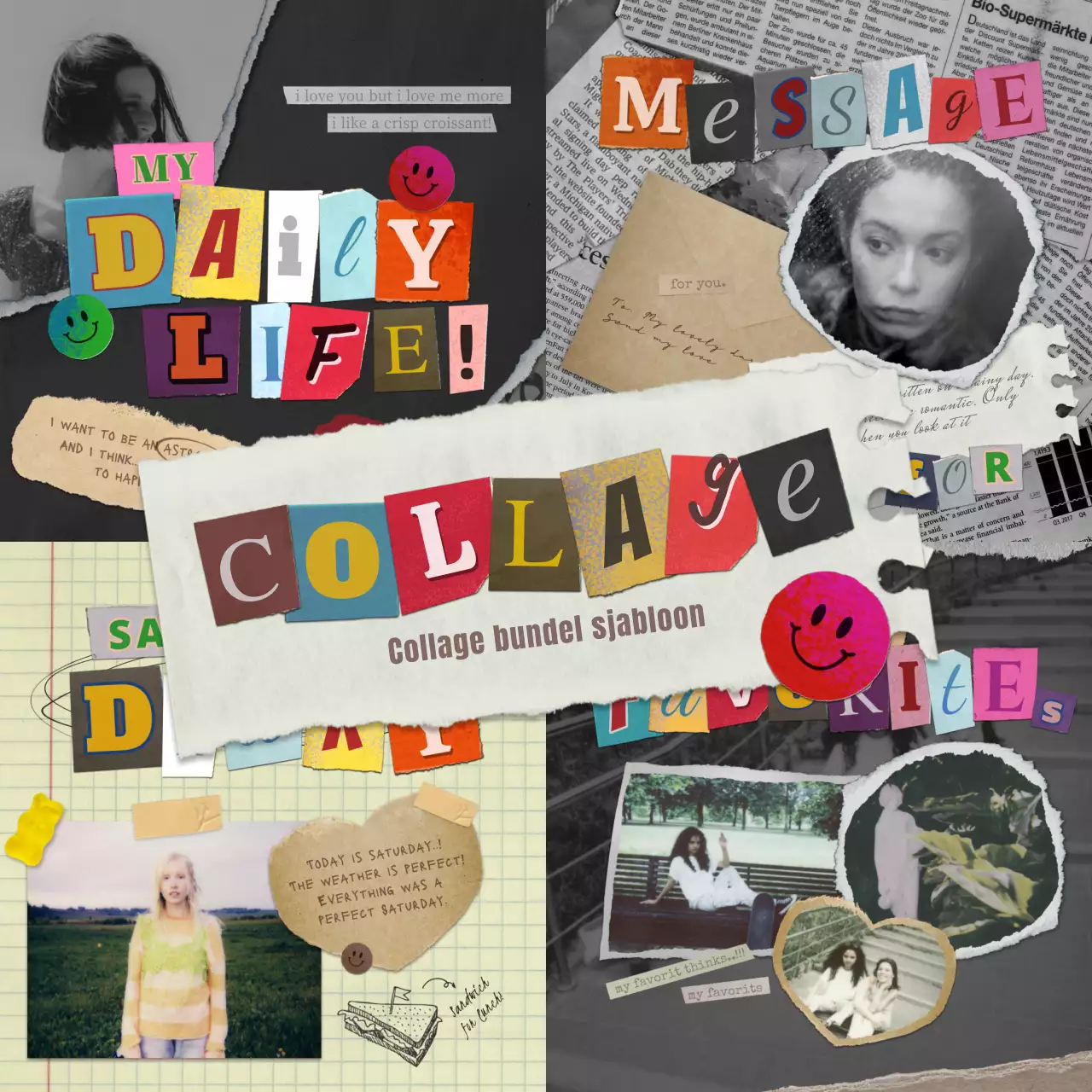 Dagboekbundel met een vervaagde vintage collage look