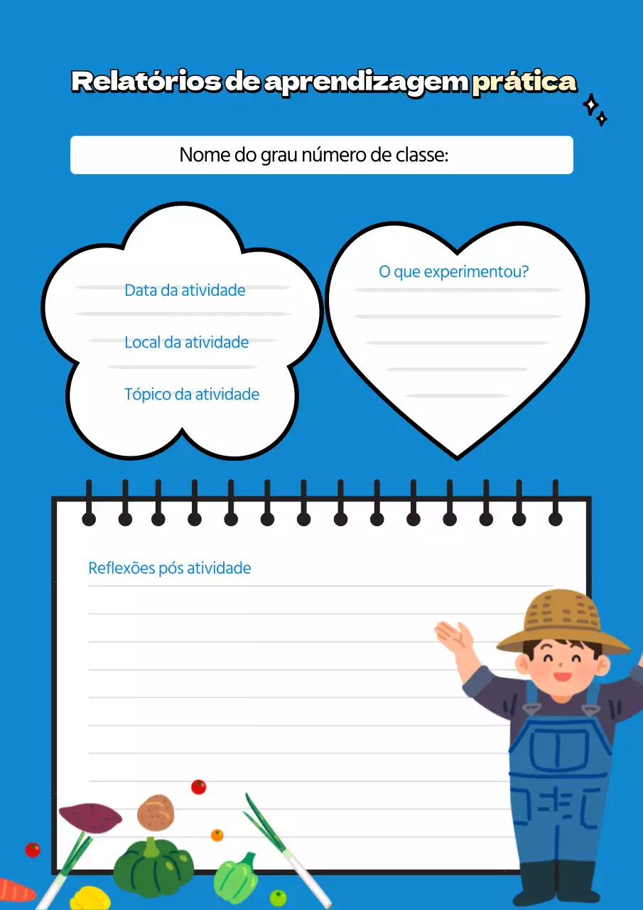Cartaz de relatório de experiência rural azul e giro