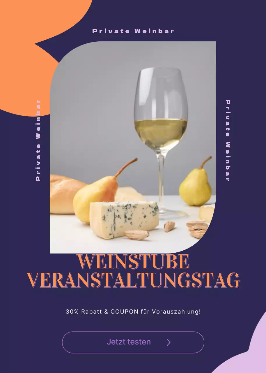 Ermäßigte Weinbar-Reservierungen mit marineblauem Hintergrund und Formen